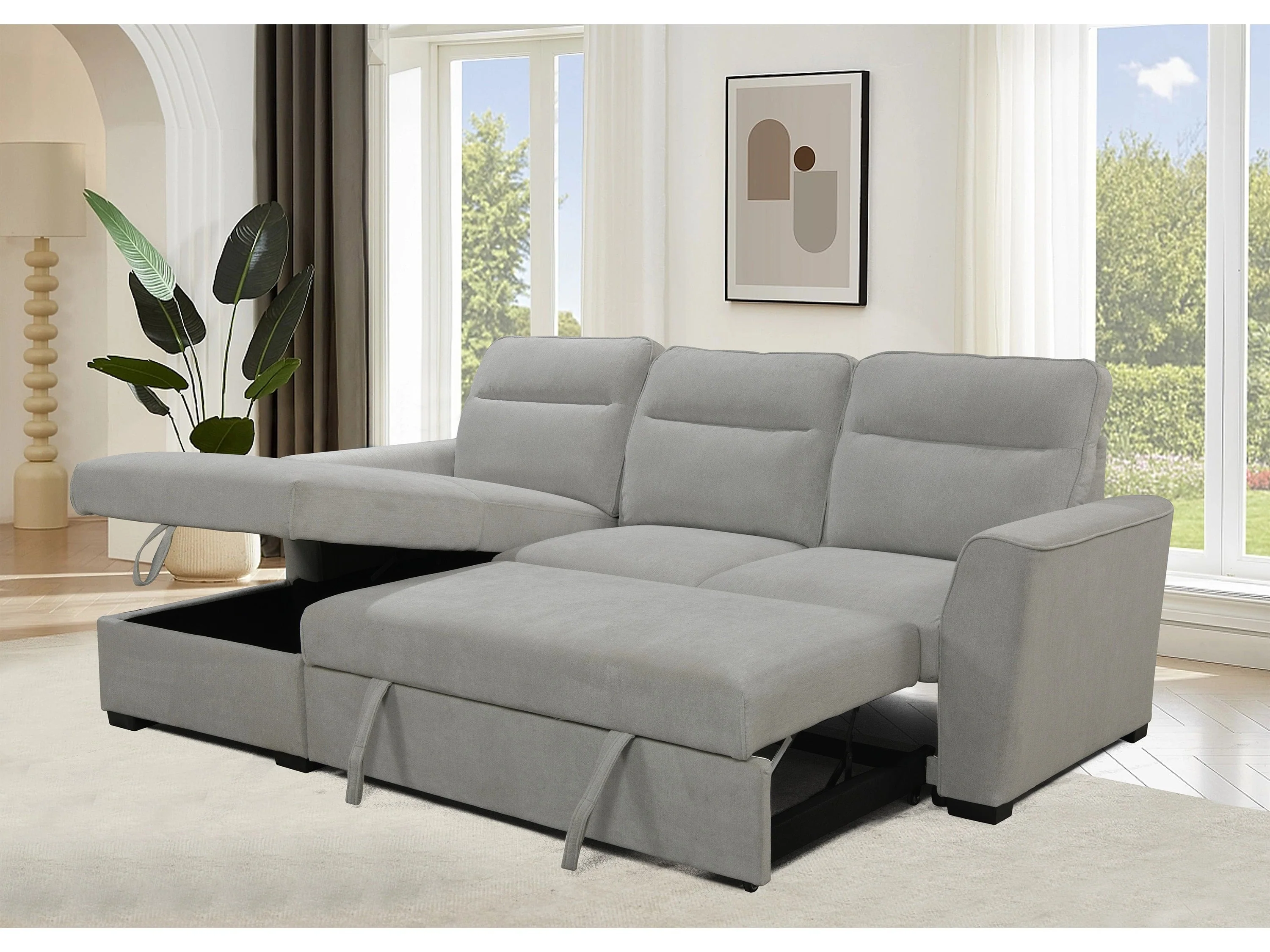 Belino 3 Seater Pull Out Sofabed with Reversible Chaise + Storage - Image 9
