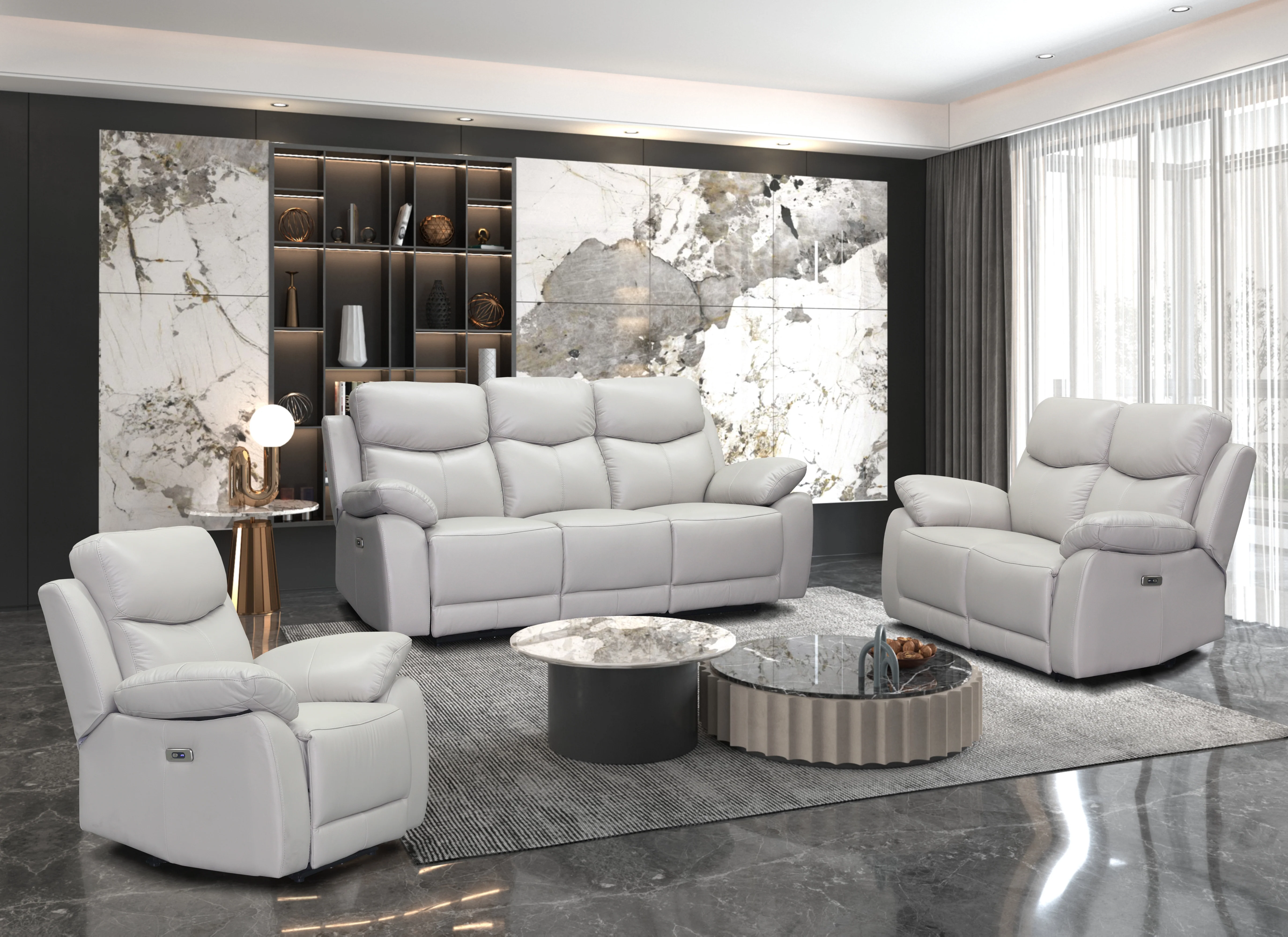 Brendan Electric Recliner Leather Lounge Suite - Image 2