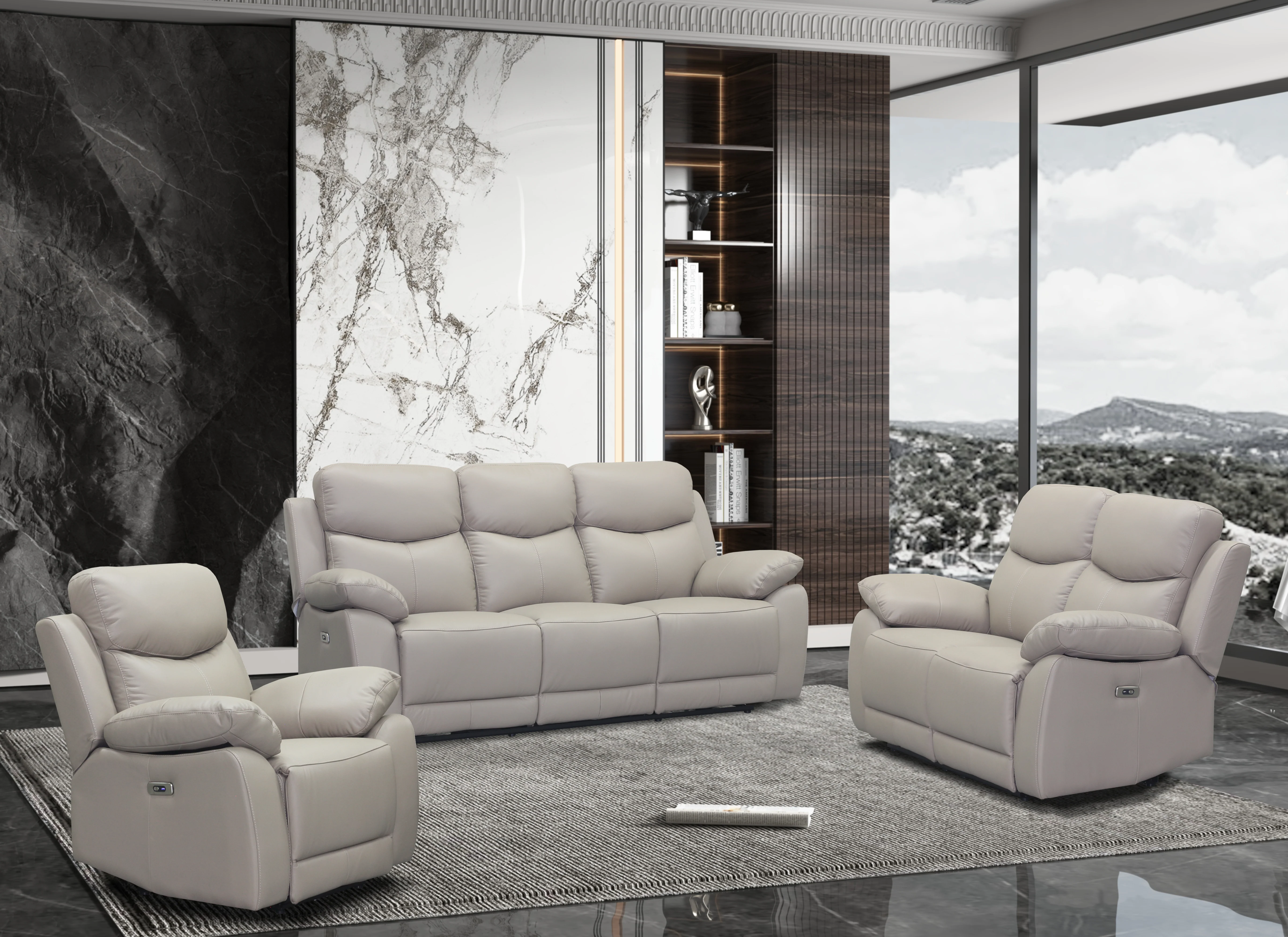 Brendan Electric Recliner Leather Lounge Suite - Image 3