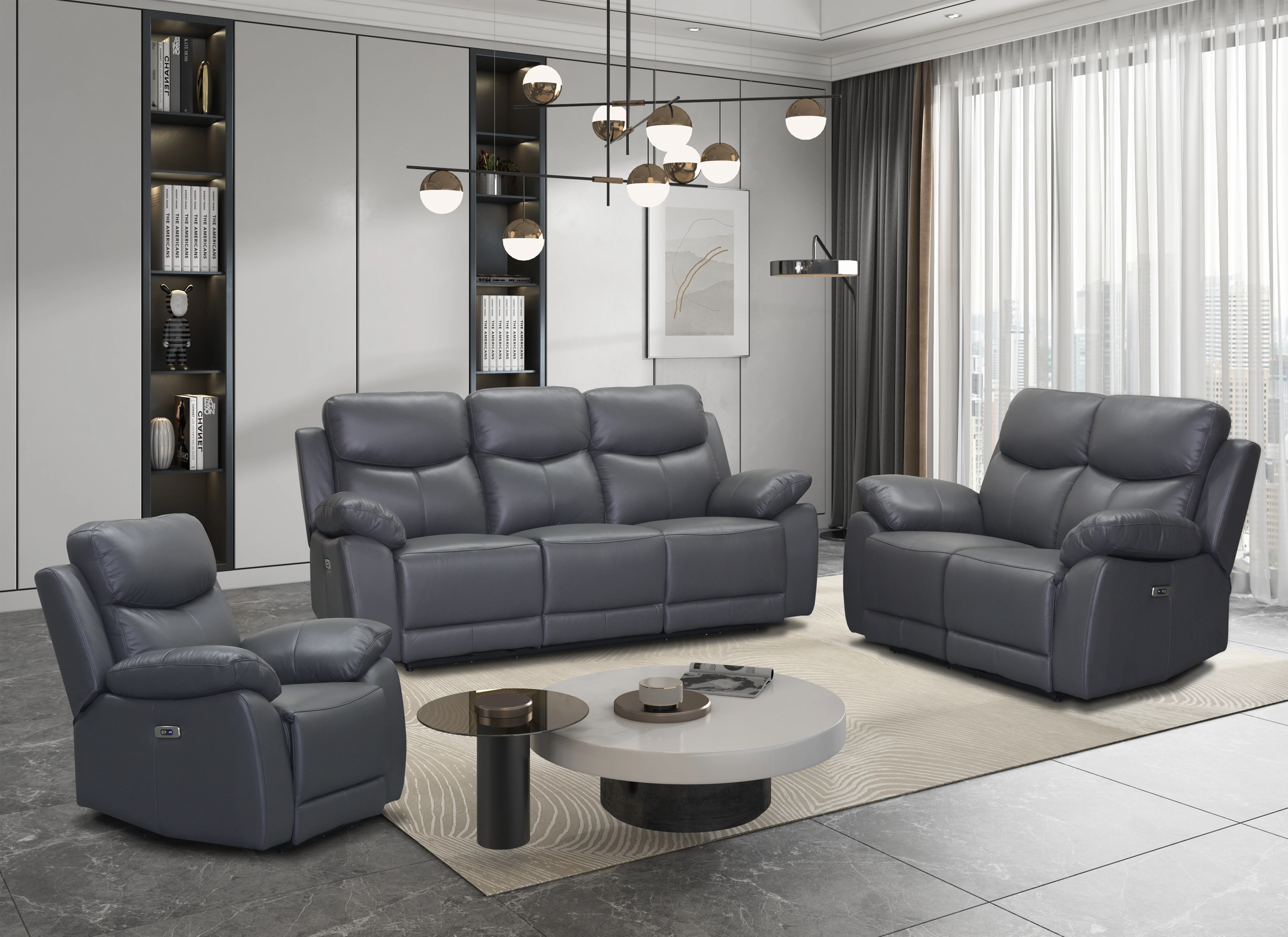 Brendan Electric Recliner Leather Lounge Suite - Image 4