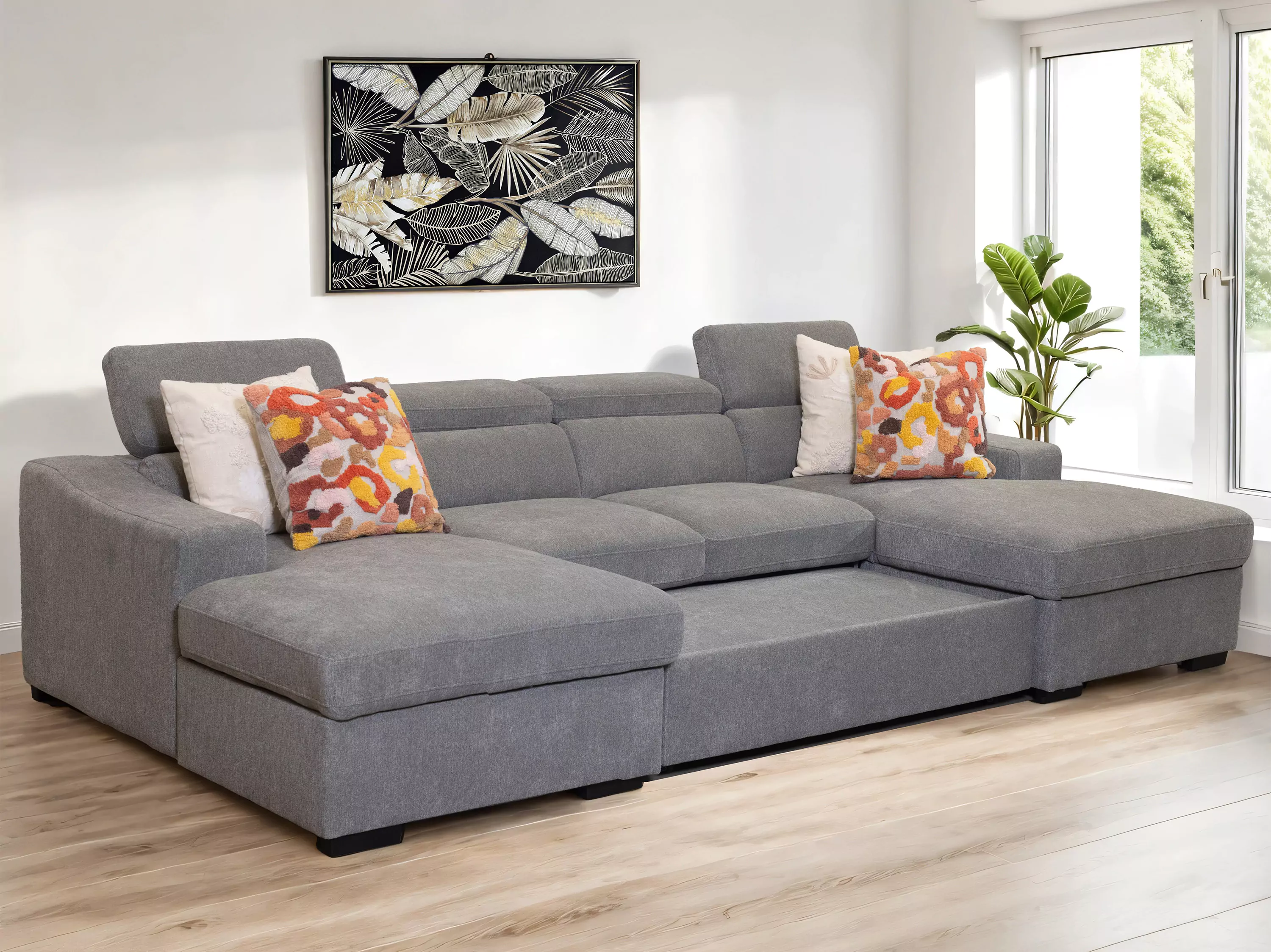 Harlan 4 Seater Fabric with LHF-RHF Sofabed - Image 4