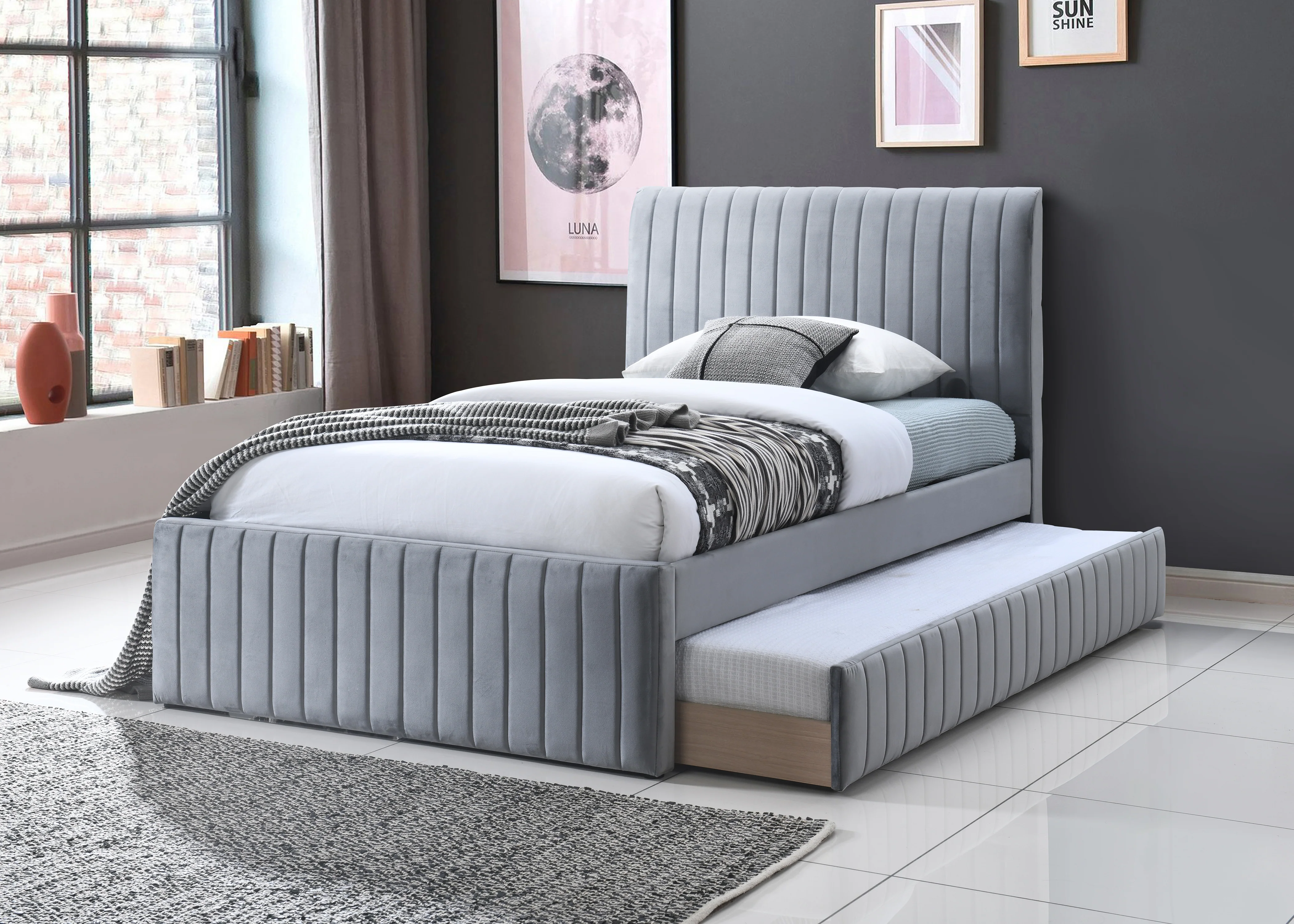 Lloyd Fabric Bed with Single Trundle - Image 4
