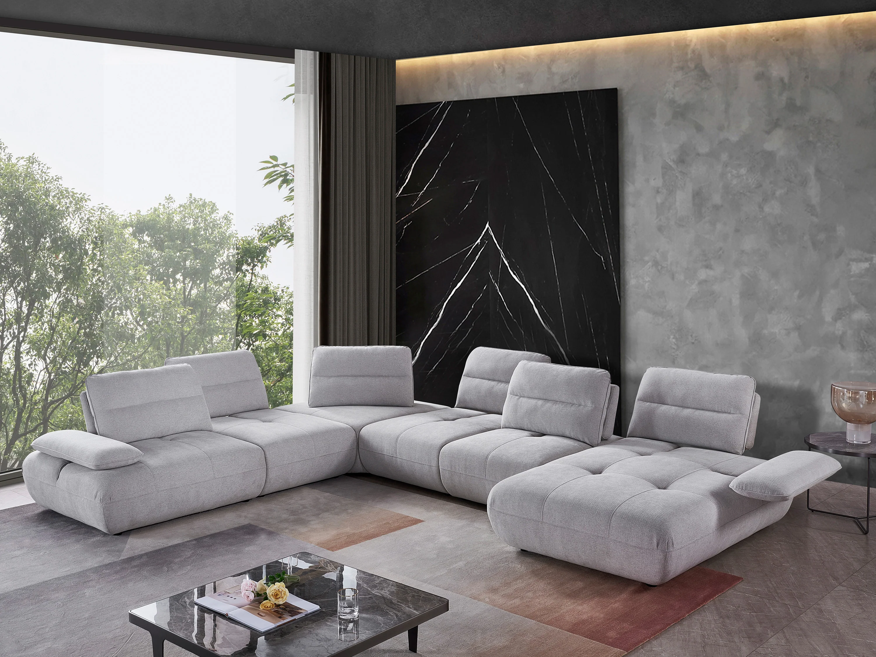 Pokhara 6 Seater Fabric Chaise Modular - Image 5