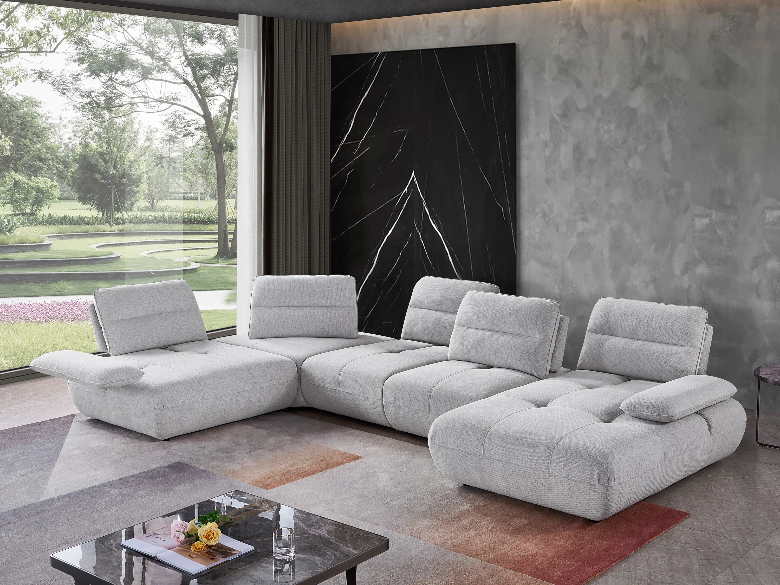 Pokhara 6 Seater Fabric Chaise Modular - Image 6