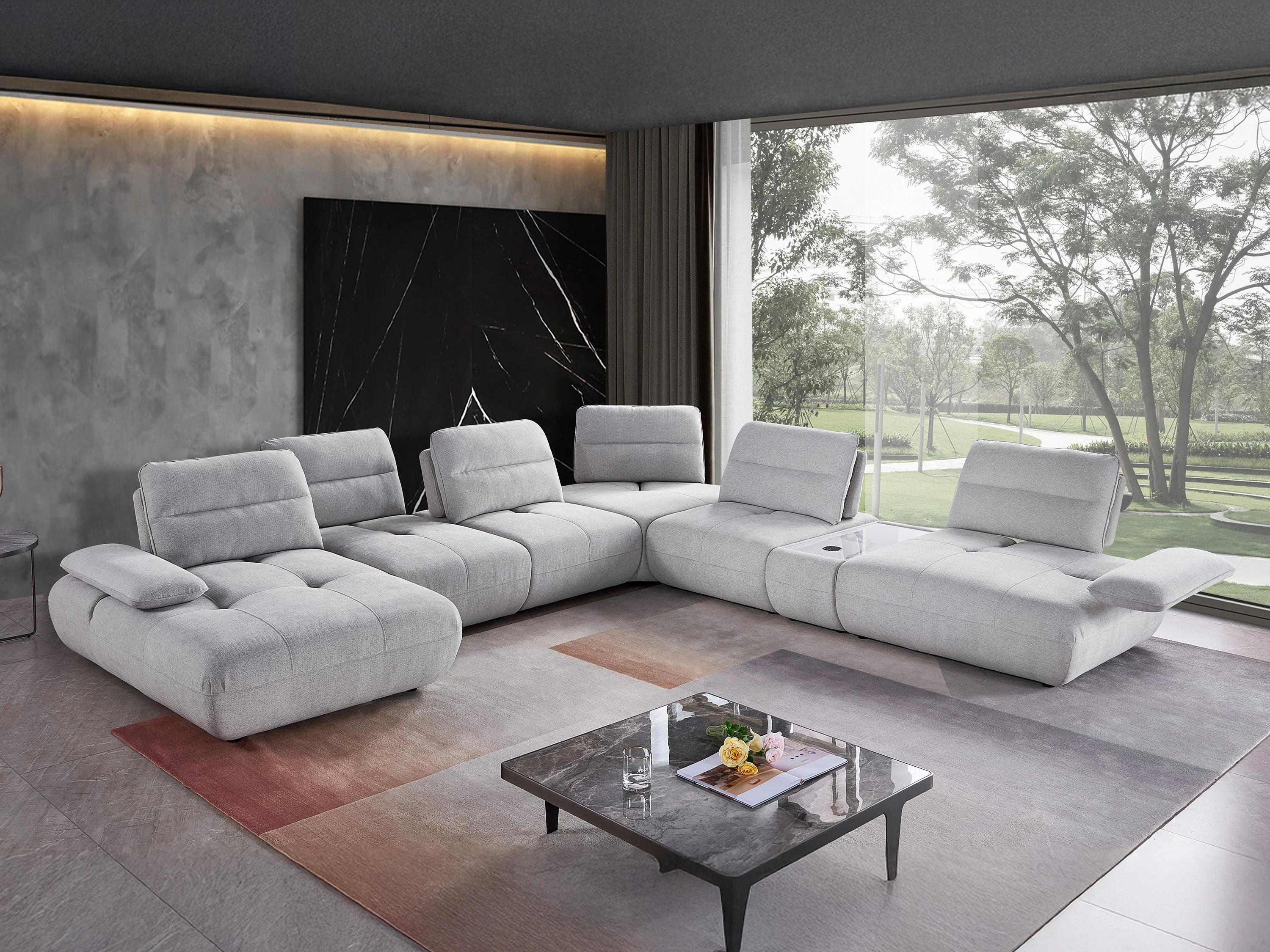 Pokhara 6 Seater Fabric Chaise Modular - Image 9