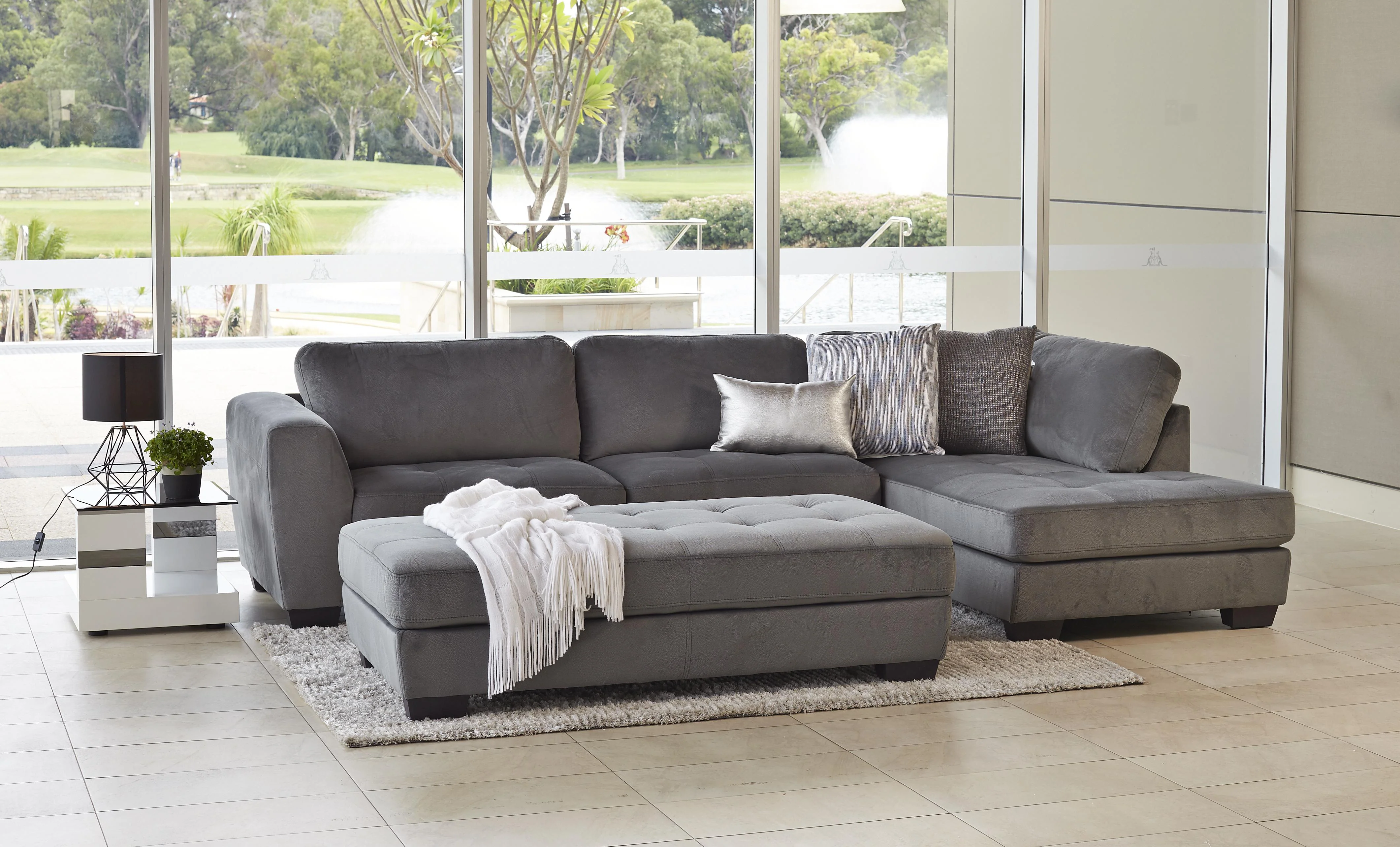 Pollard 3 Seater Fabric Chaise + Ottoman - Image 3