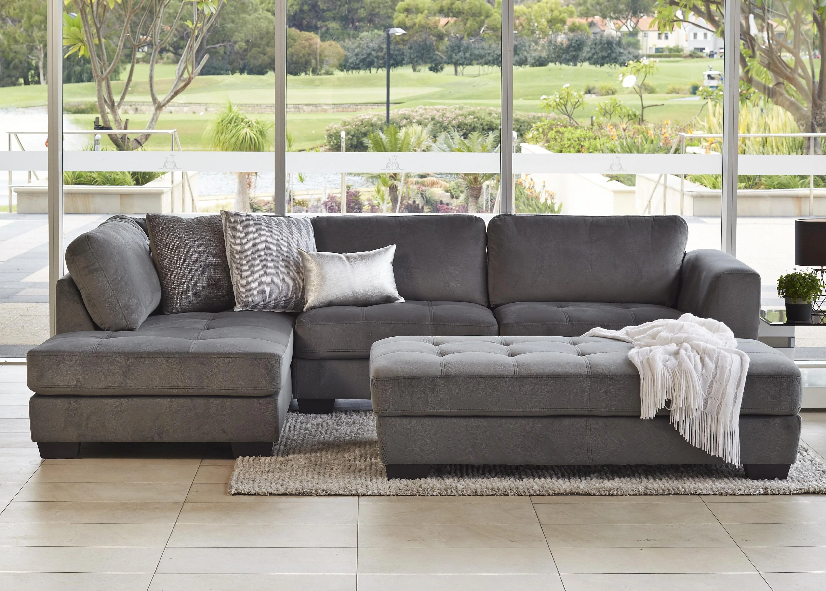 Pollard 3 Seater Fabric Chaise + Ottoman - Image 4