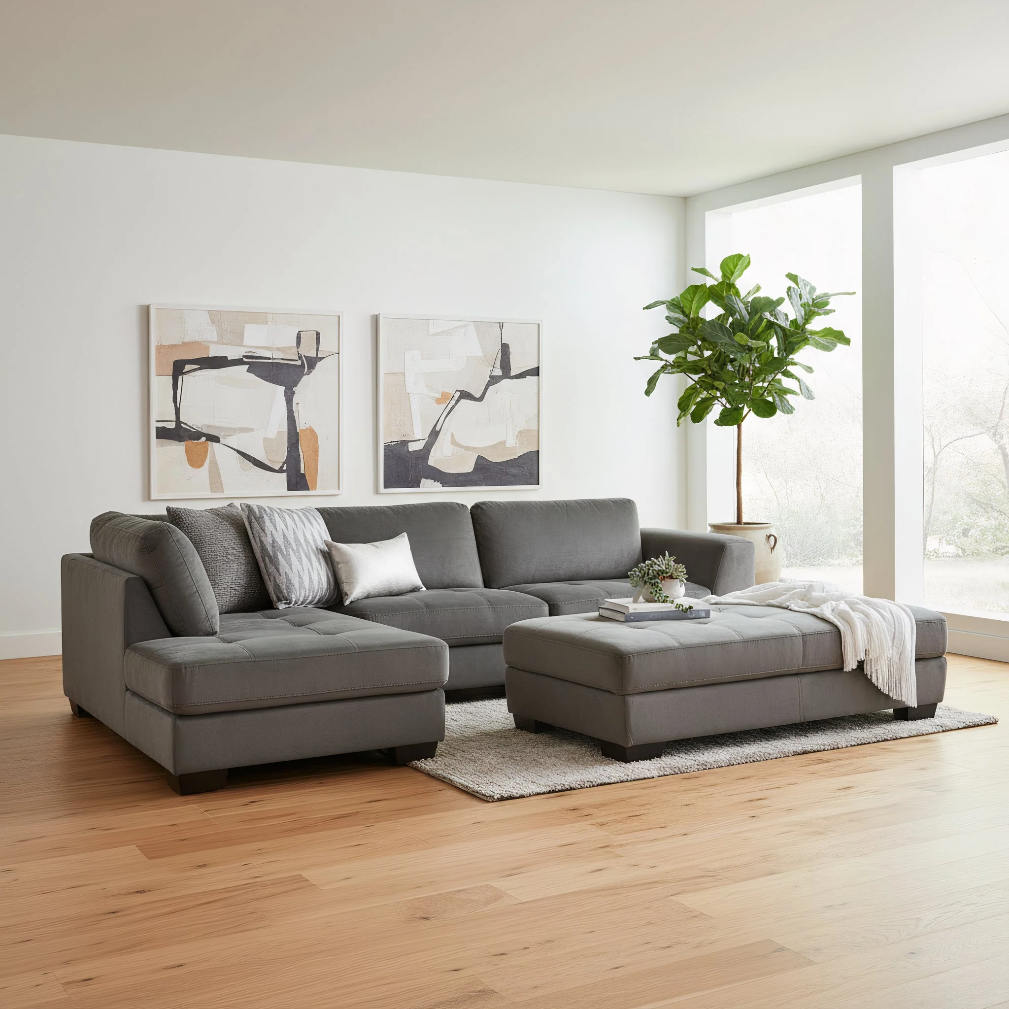 Pollard 3 Seater Fabric Chaise + Ottoman - Image 5