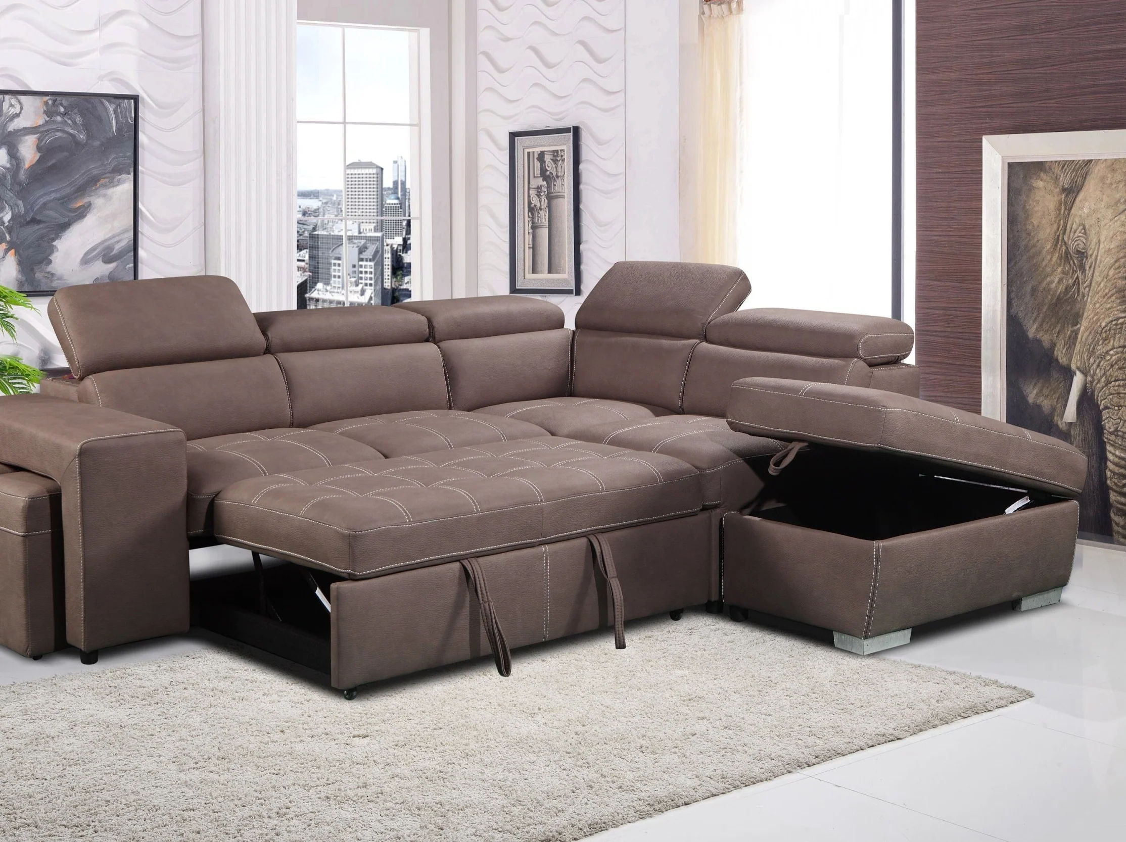 Positano 4 Seater Fabric Sofabed with Storage Ottoman + 2 Stools - Image 3