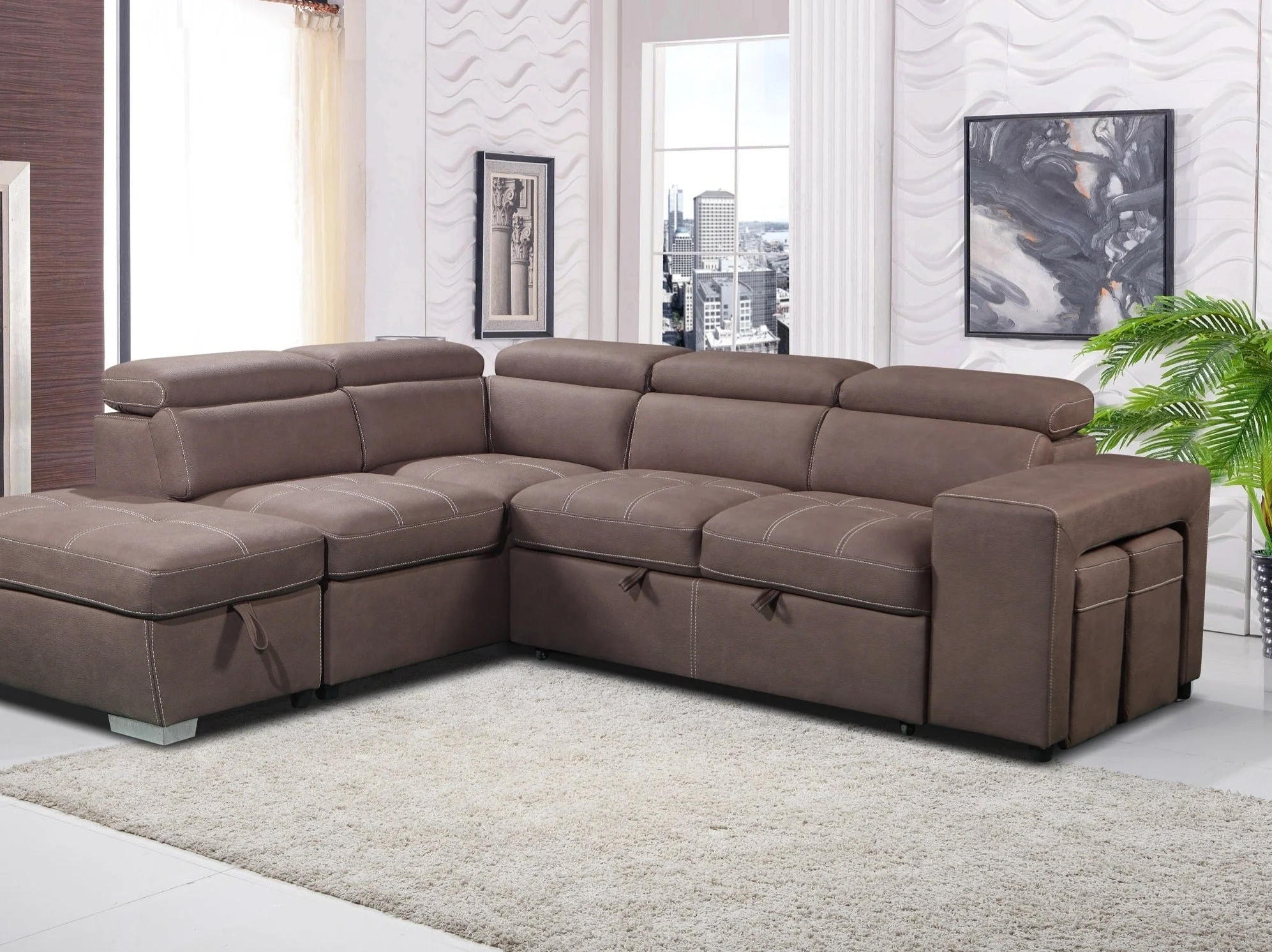 Positano 4 Seater Fabric Sofabed with Storage Ottoman + 2 Stools - Image 4