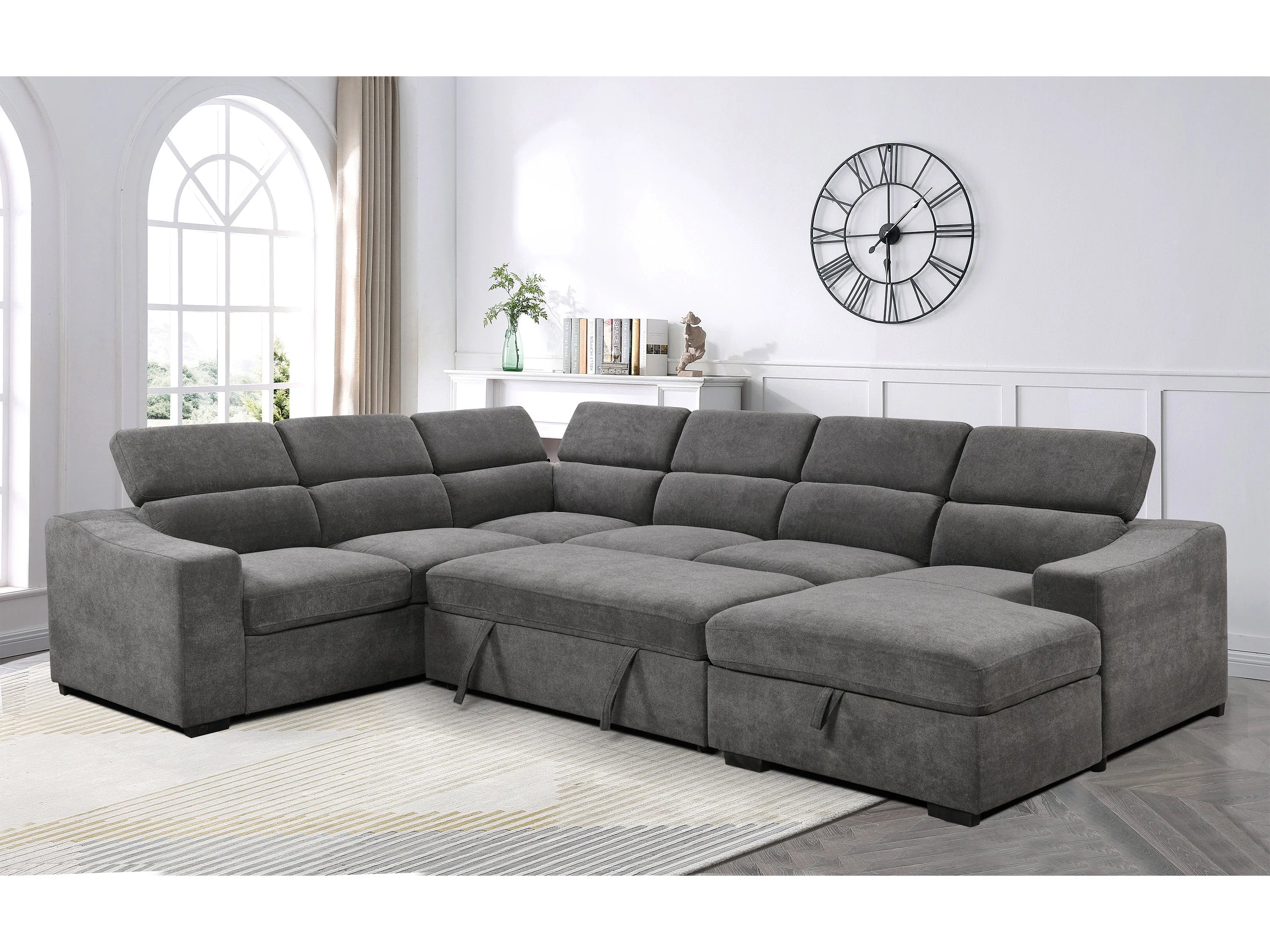 Venosa 6 Seater Fabric Chaise Sofabed with Storage - Image 10