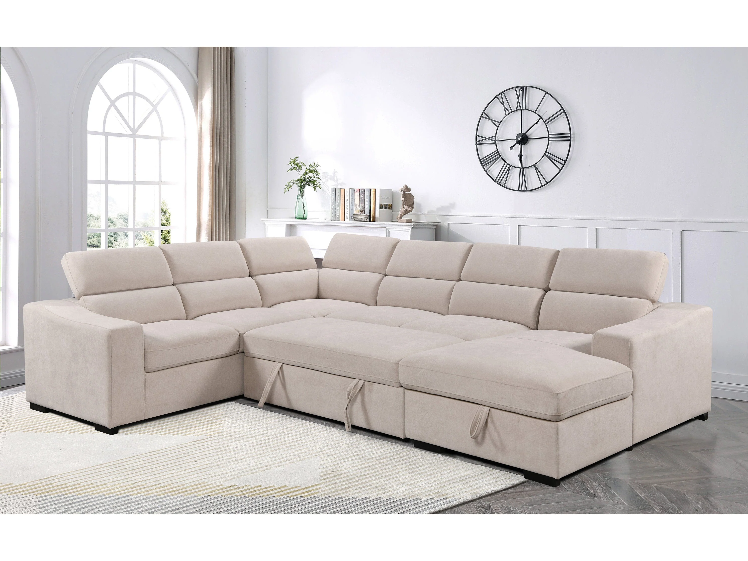 Venosa 6 Seater Fabric Chaise Sofabed with Storage - Image 11