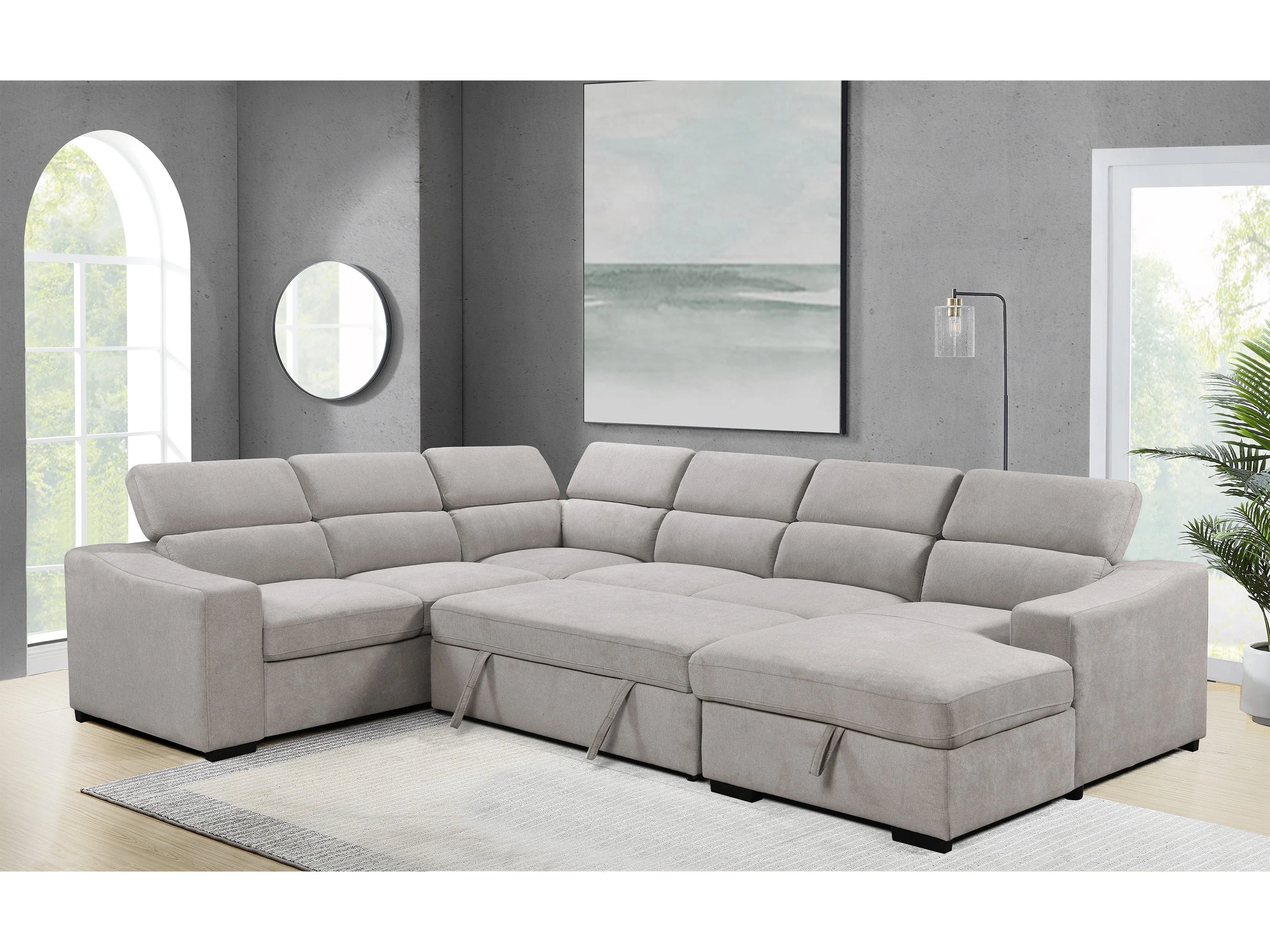 Venosa 6 Seater Fabric Chaise Sofabed with Storage - Image 12