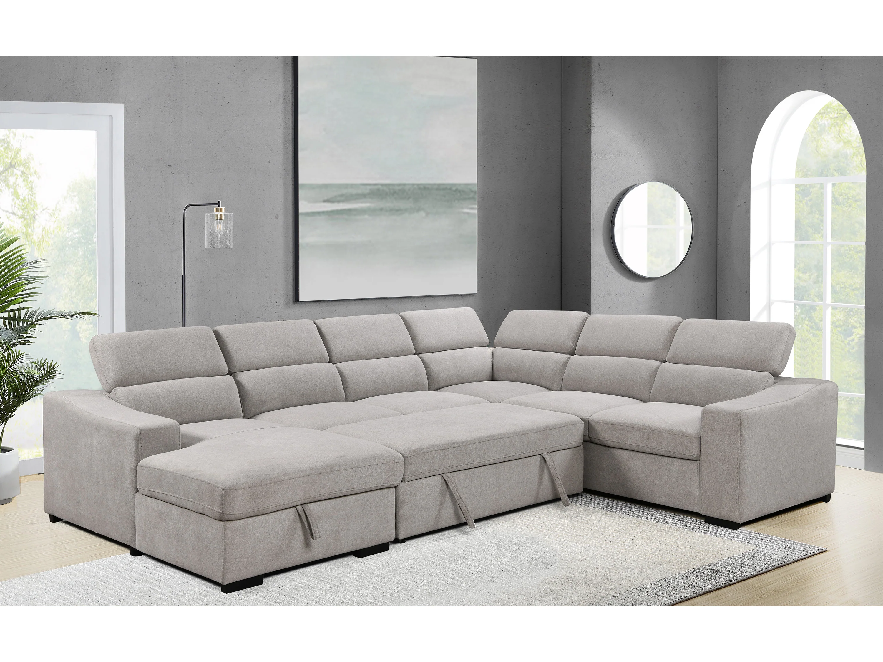 Venosa 6 Seater Fabric Chaise Sofabed with Storage - Image 3