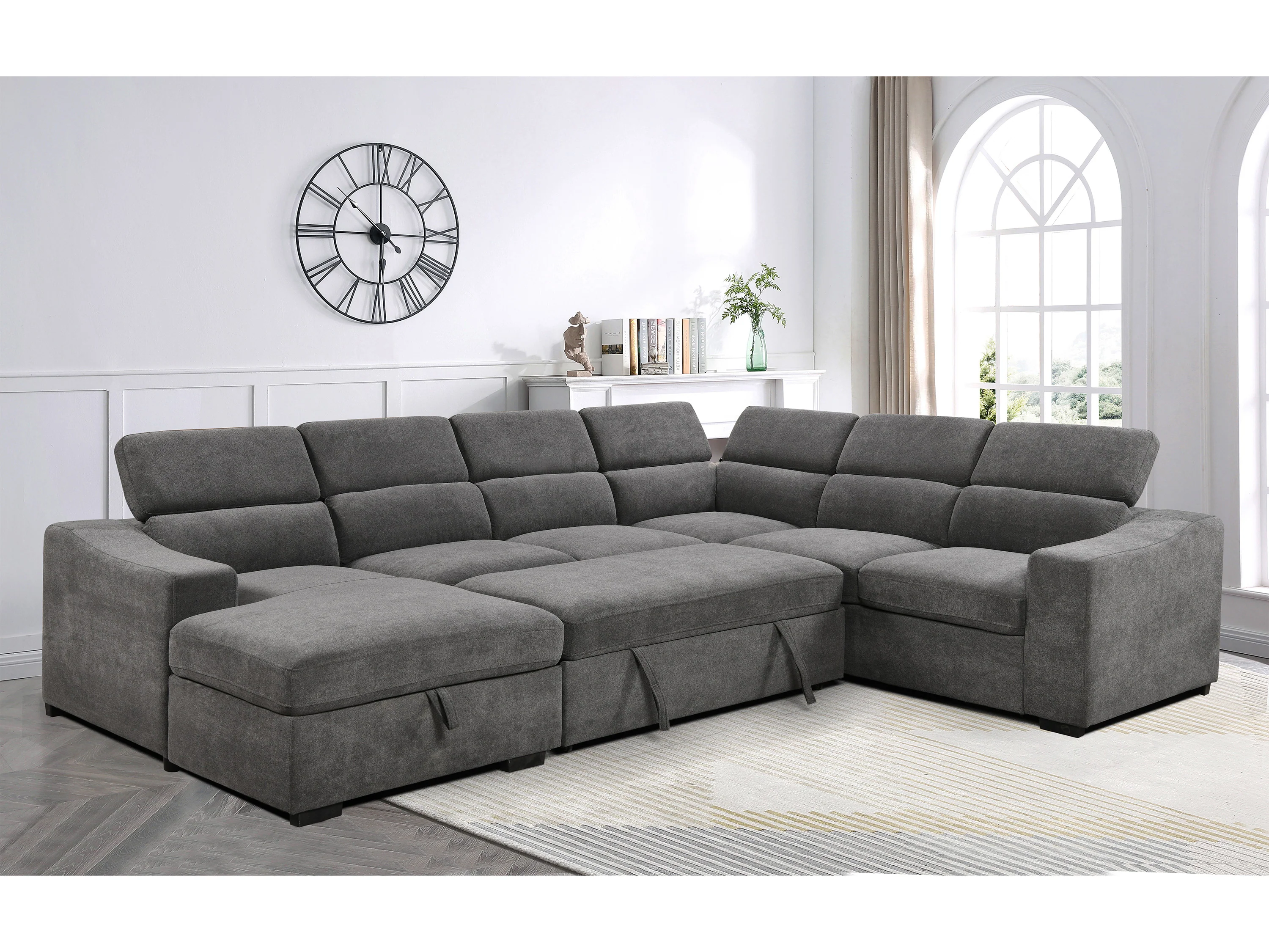 Venosa 6 Seater Fabric Chaise Sofabed with Storage - Image 4