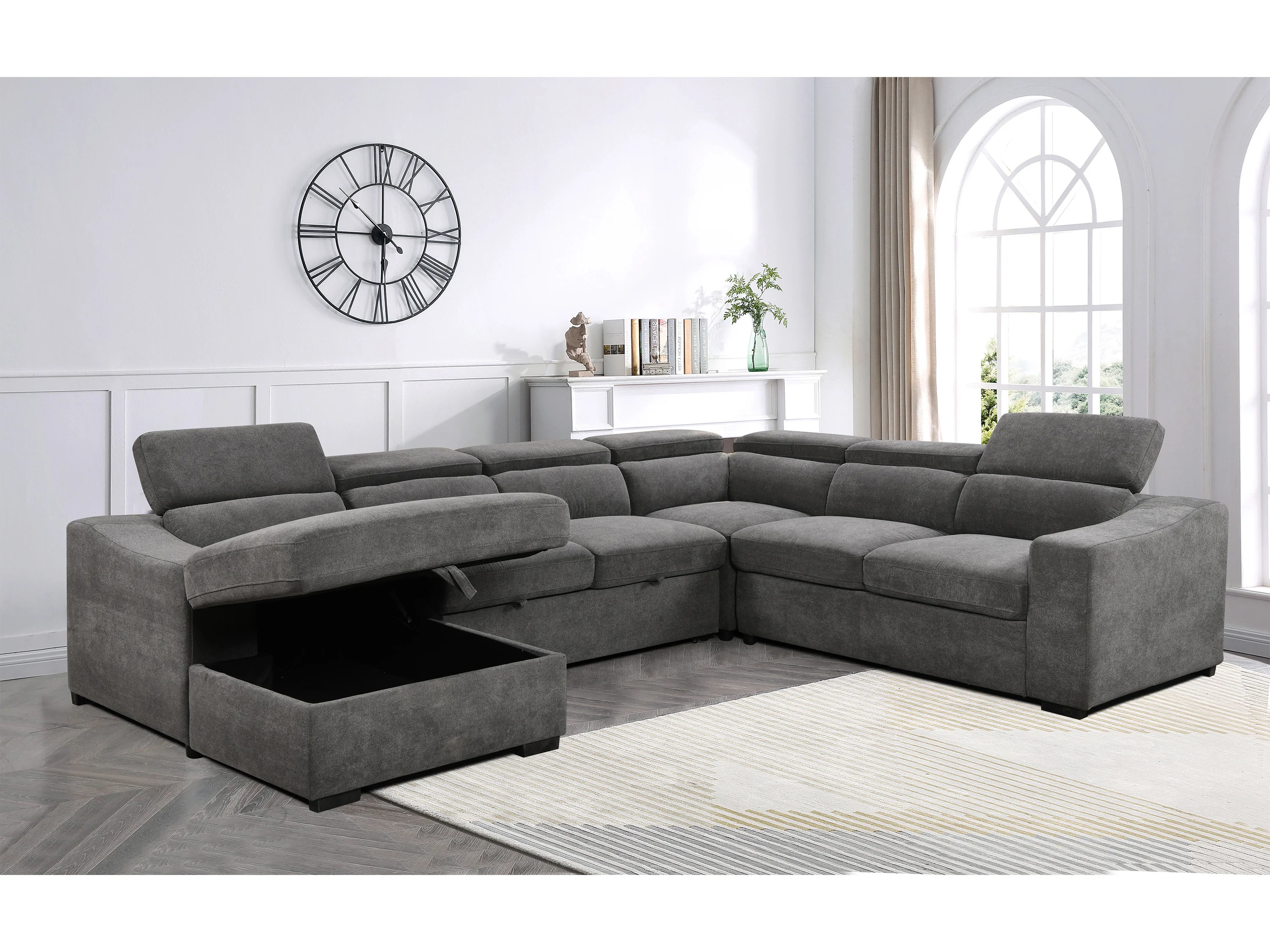 Venosa 6 Seater Fabric Chaise Sofabed with Storage - Image 5