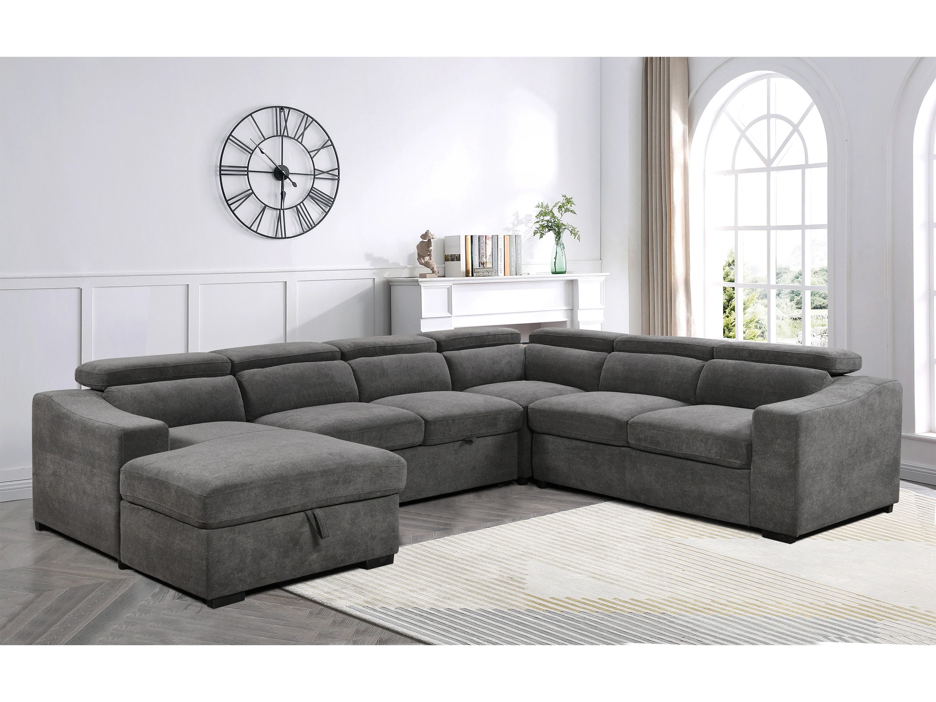 Venosa 6 Seater Fabric Chaise Sofabed with Storage - Image 6