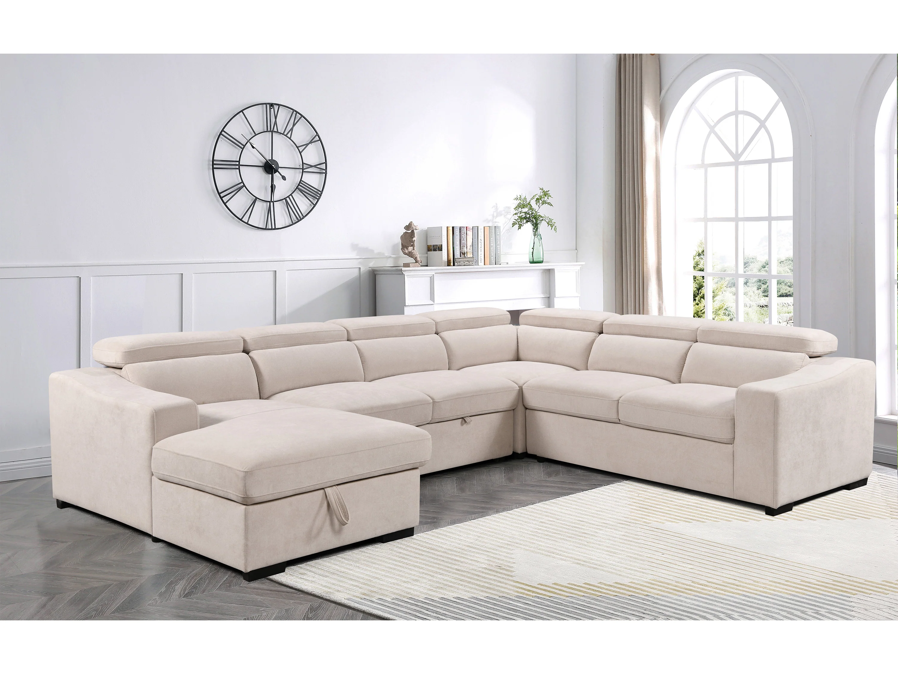 Venosa 6 Seater Fabric Chaise Sofabed with Storage - Image 8