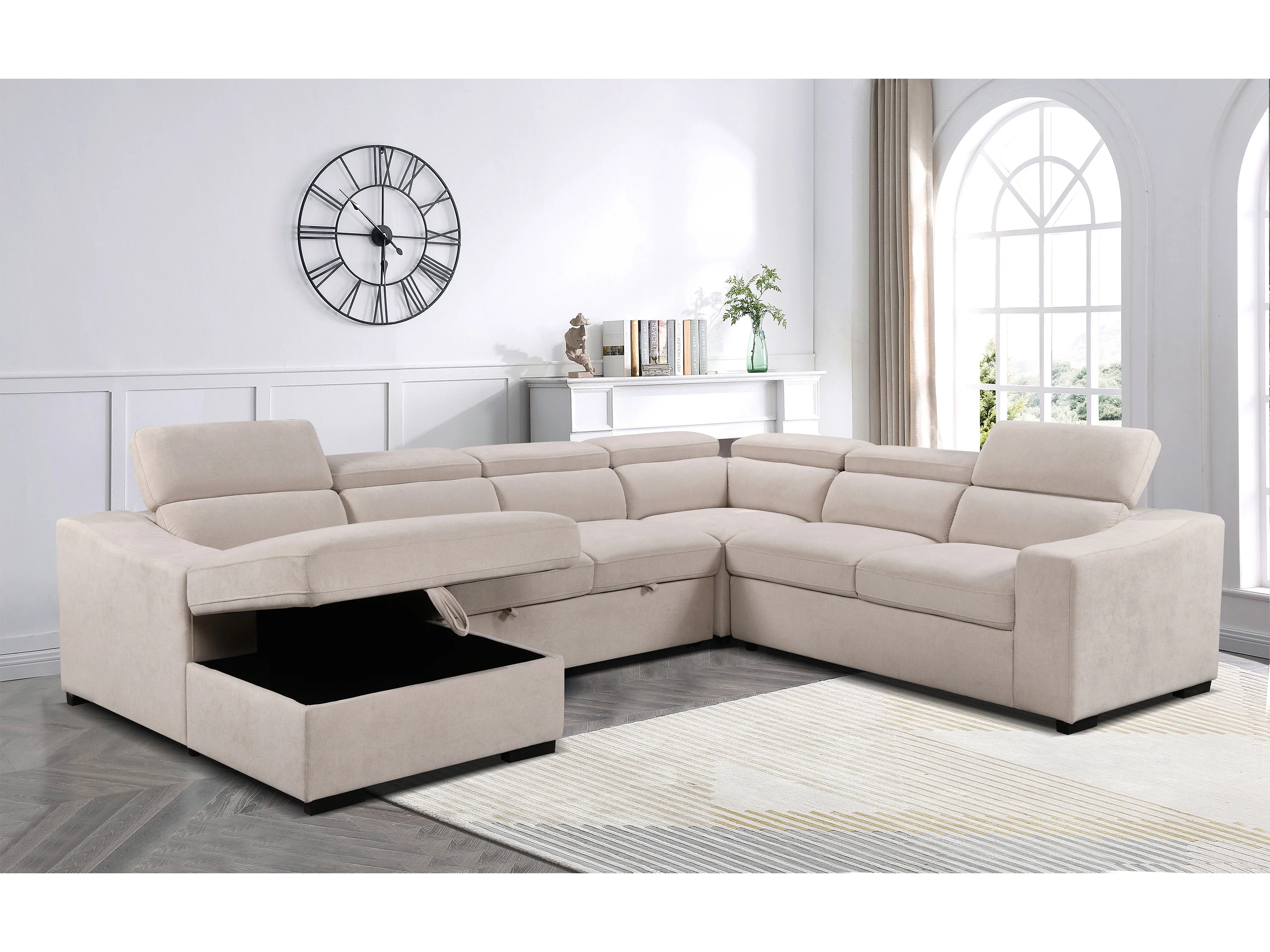 Venosa 6 Seater Fabric Chaise Sofabed with Storage - Image 9